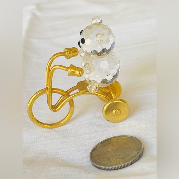 SWAROVSKI CRYSTAL TINY BEAR ON GOLD TRICYCLE VINTAGE EXCELLENT CONDITION - Picture 9 of 13